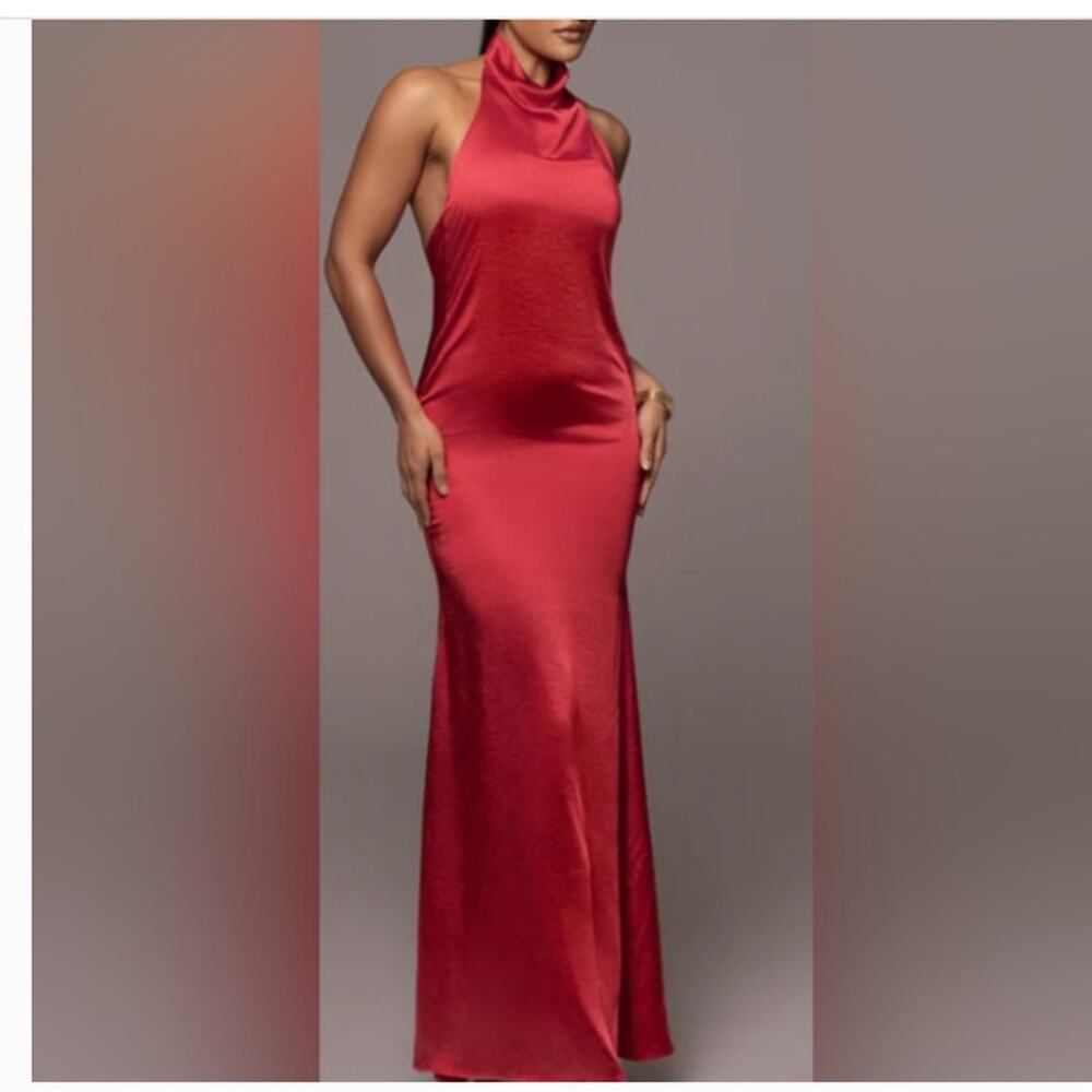 JLUXLABEL red satin Halter neck  Backless Gown size small